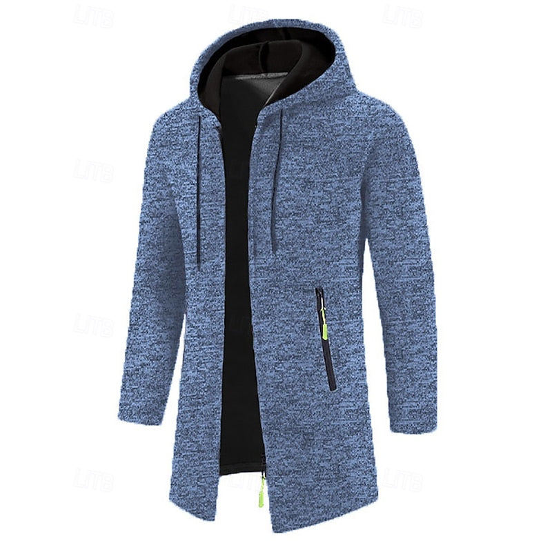 Hooded Longline Coat for Men, Plus Size