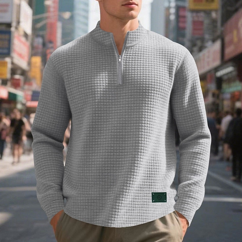 Quarter-Zip Textured Sweatshirt for Men, Plus Size