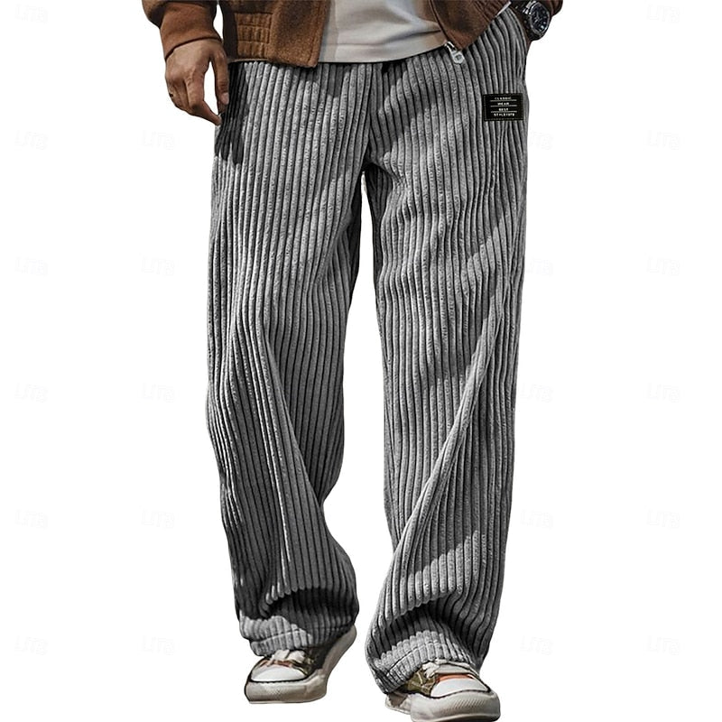 Relaxed Ribbed Wide-Leg Pants for Men