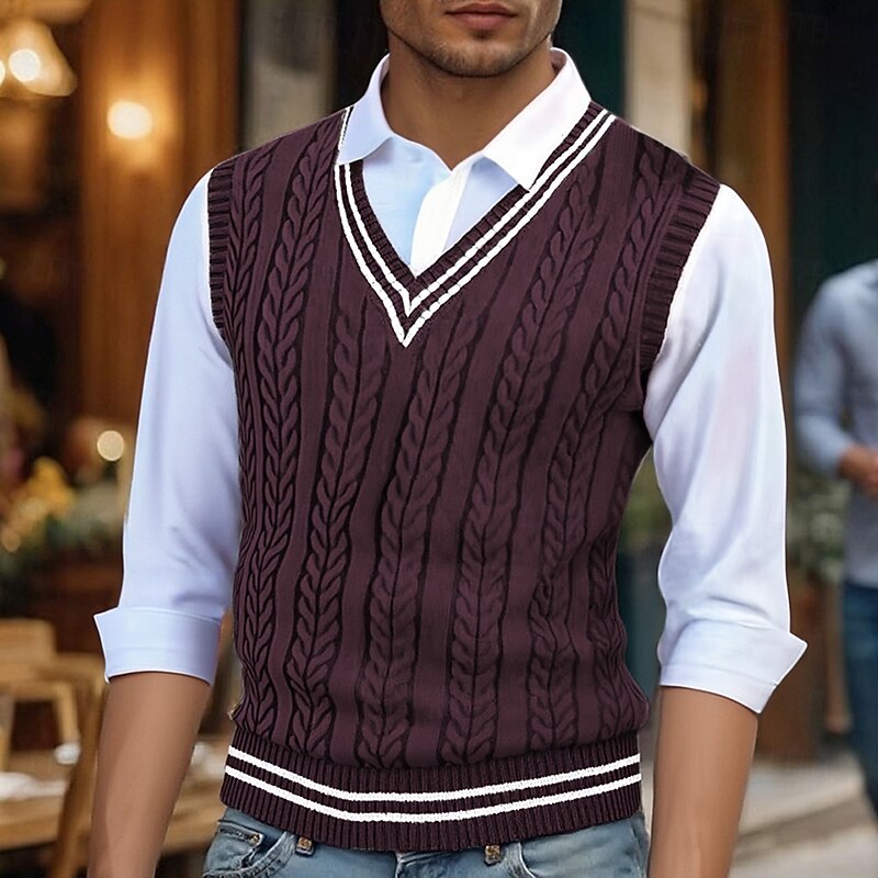 Men's Cable-Knit V-Neck Sweater Vest