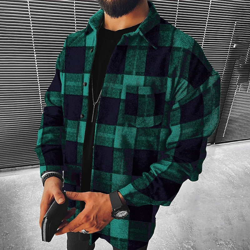 Green Checked Christmas Overshirt for Men