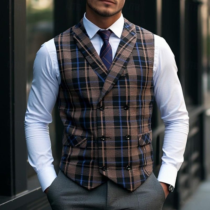 Refined Plaid Waistcoat for Men