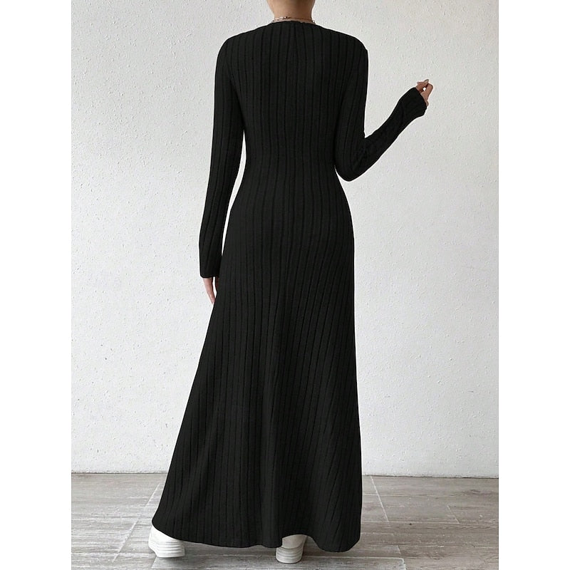 Ribbed Long-Sleeve Maxi Dress for Women