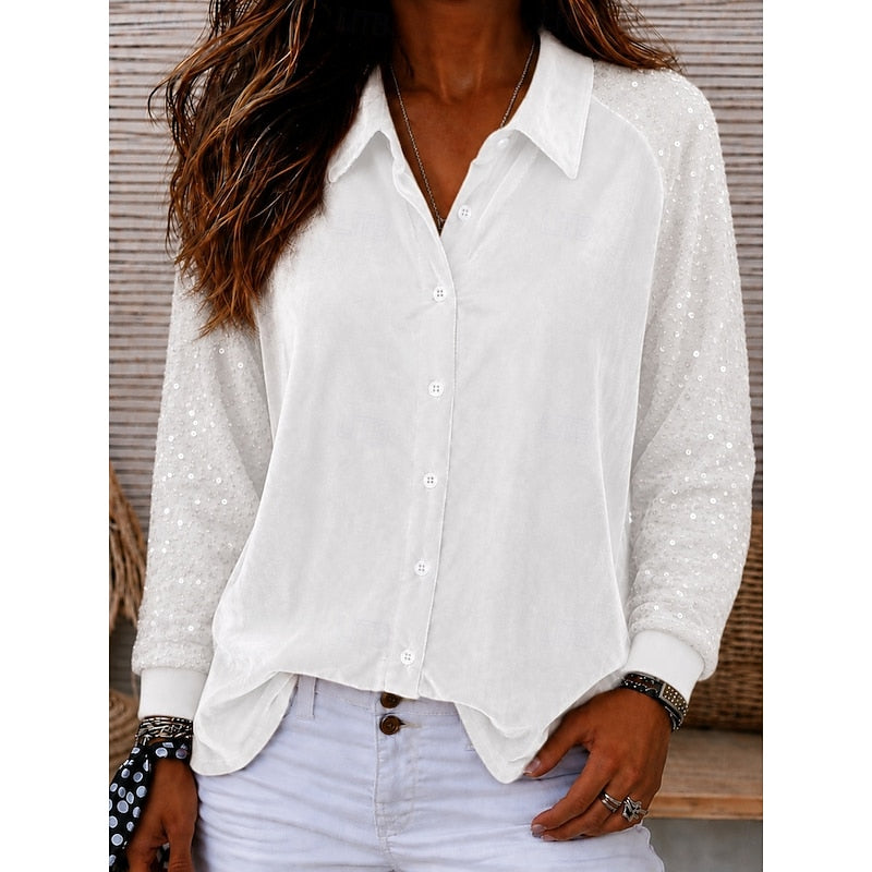 Women's Shimmer-Sleeve Elegant Shirt