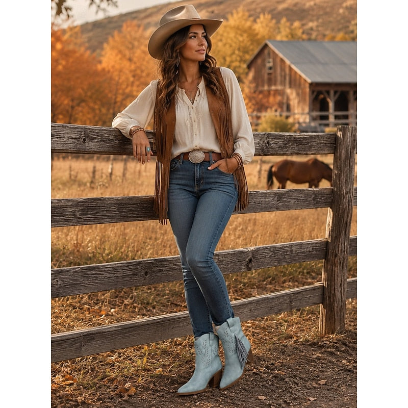 Tasseled Western Ankle Boots for Women