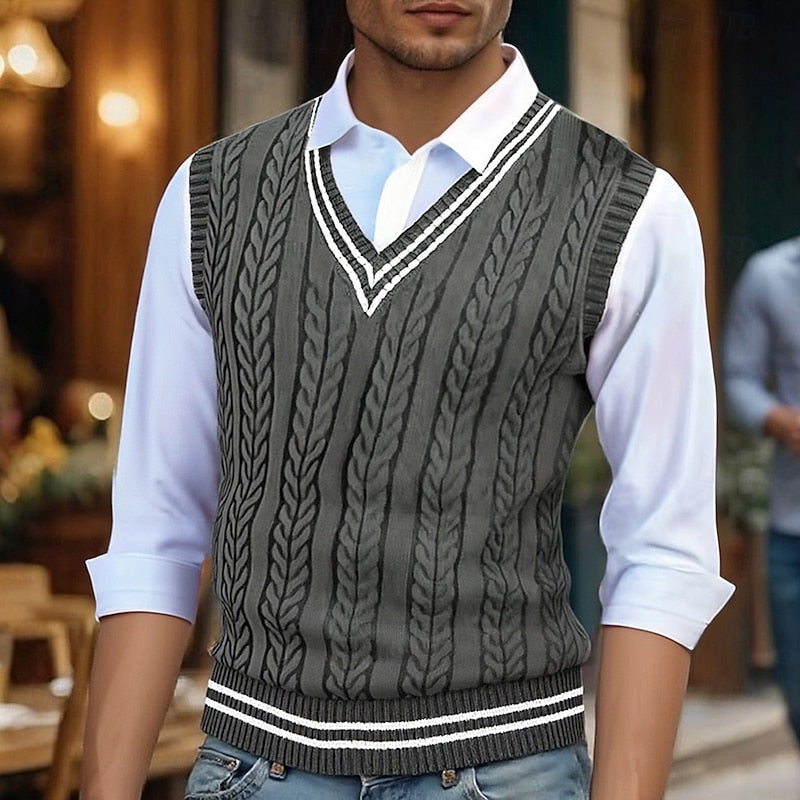 Men's Cable-Knit V-Neck Sweater Vest