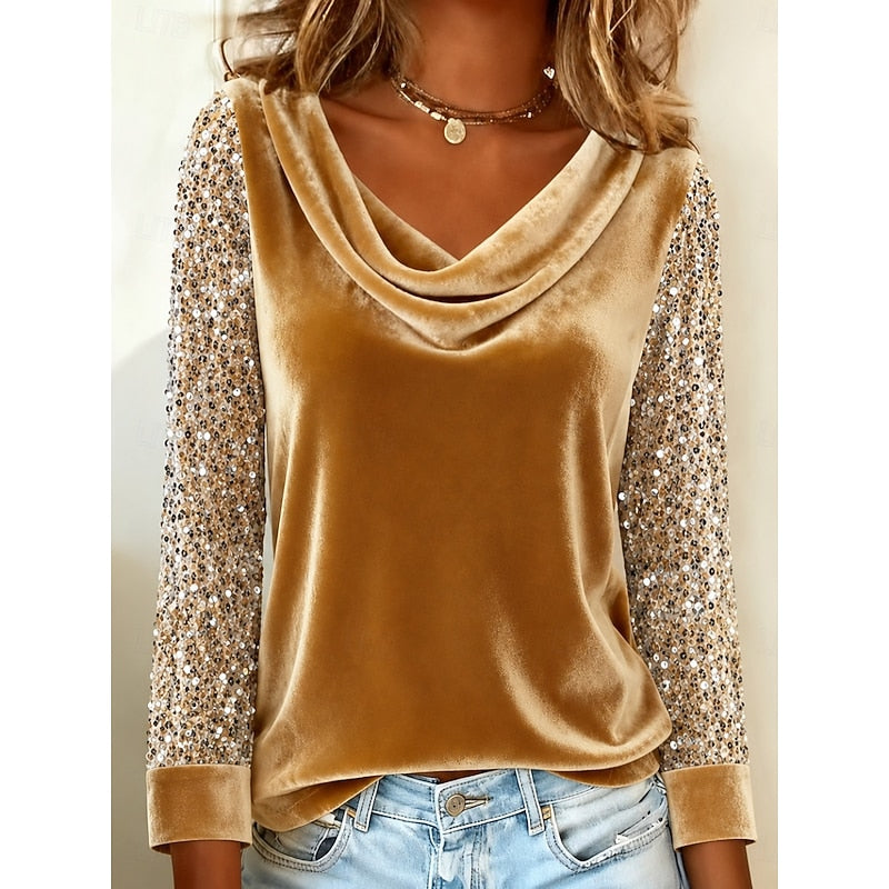 Shimmering Cowl-Neck Top for Women, Plus Size