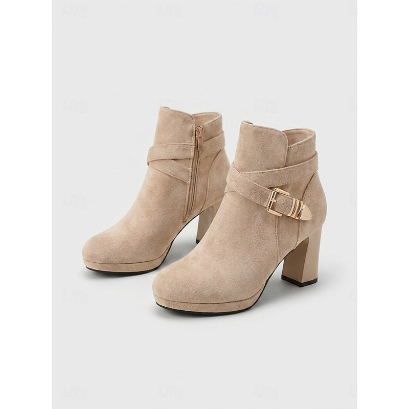 Buckle-Strap Block Heel Ankle Boots for Women