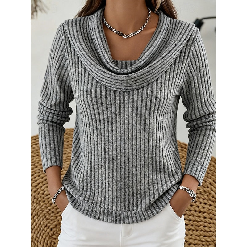 Cowl-Neck Ribbed Top for Women, Plus Size