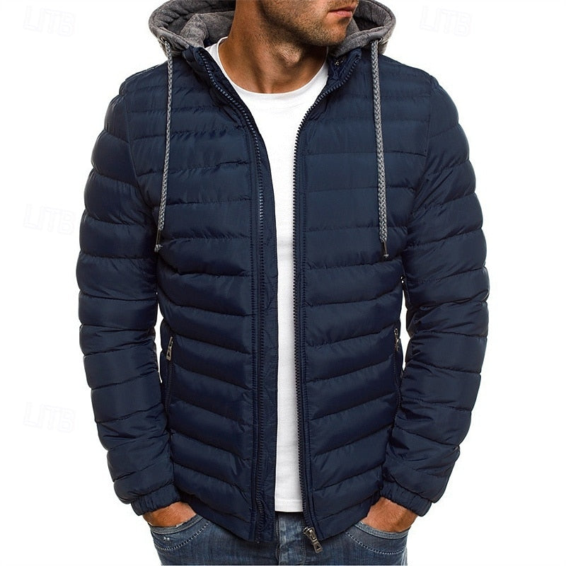 Hooded Quilted Puffer Jacket for Men, Plus Size