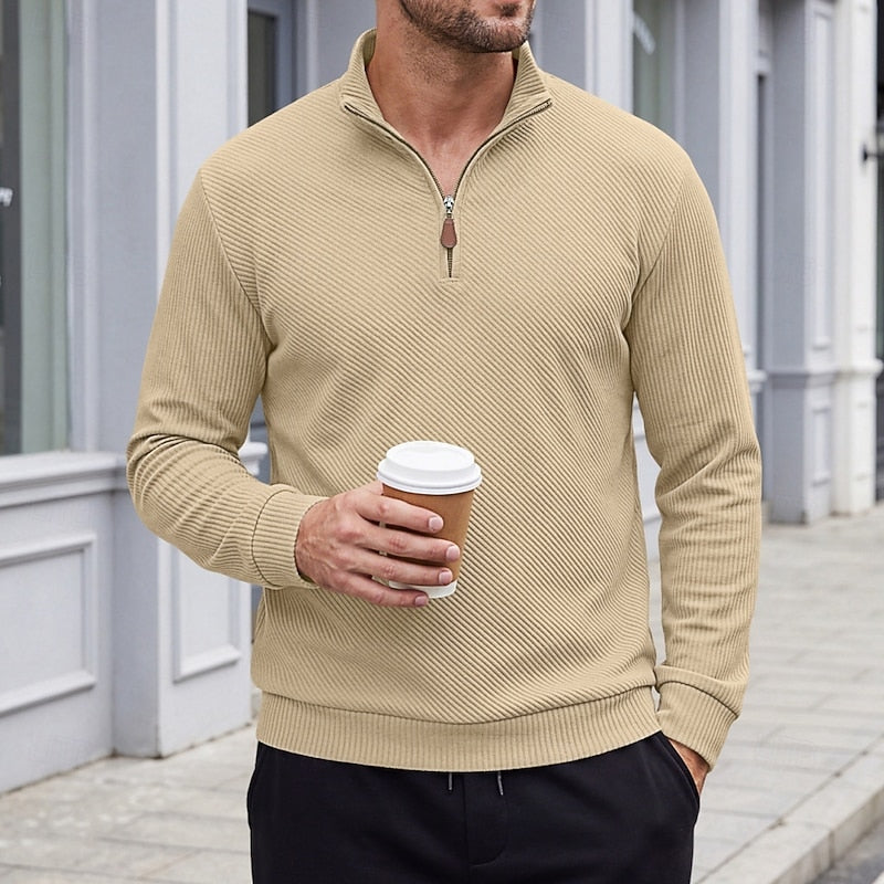 Quarter-Zip Pullover for Men, Textured Style