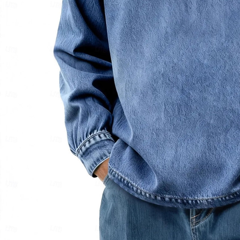 Washed Long Sleeve Polo Shirt for Men, Plus Size