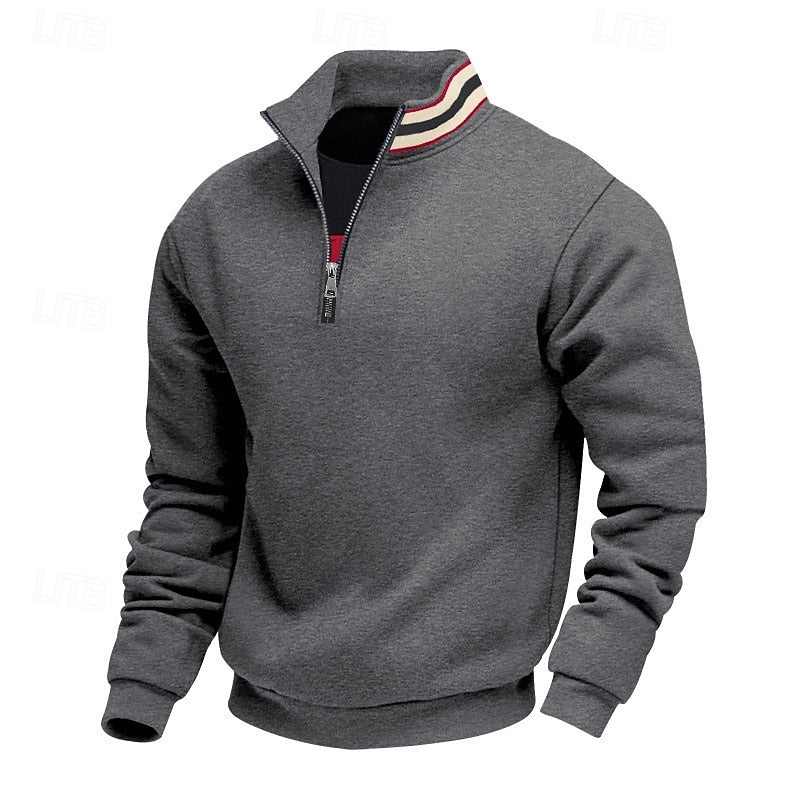 Quarter-Zip Stand-Collar Pullover for Men, Plus Size