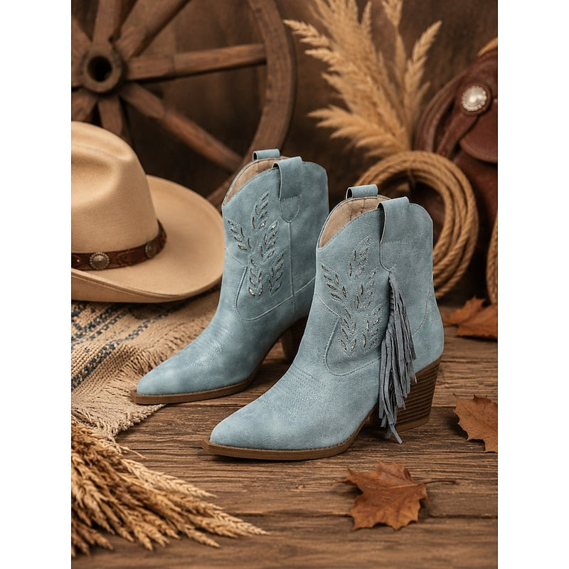 Tasseled Western Ankle Boots for Women