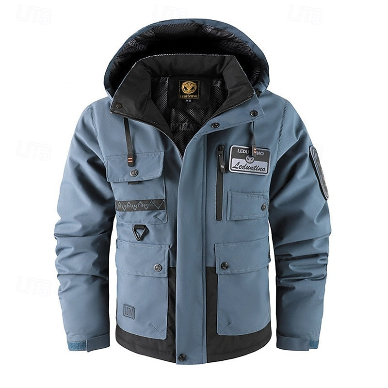 All-Weather Hooded Utility Jacket for Men, Plus Size