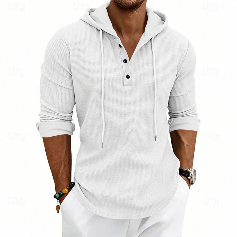 Hooded Henley Shirt, Men's Relaxed Fit