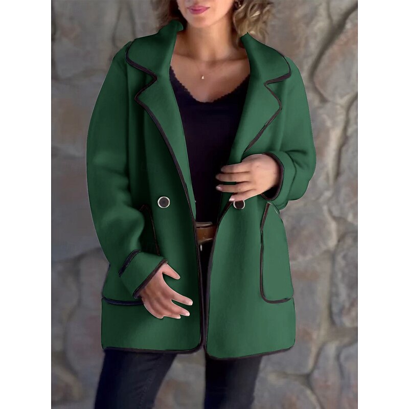 Contrast-Trim Loose Coat for Women, Plus Size