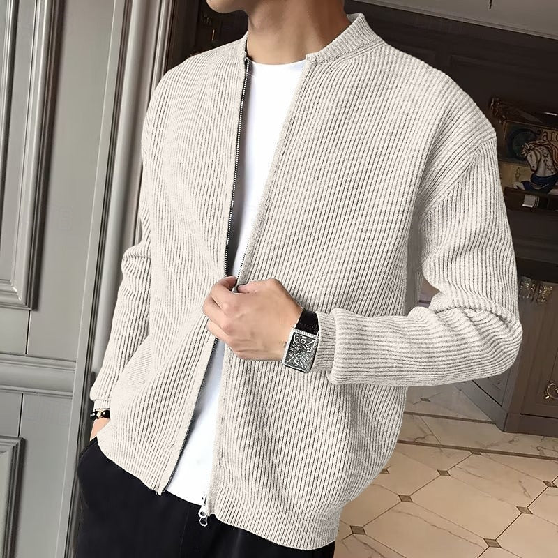 Ribbed Zip-Front Cardigan for Men