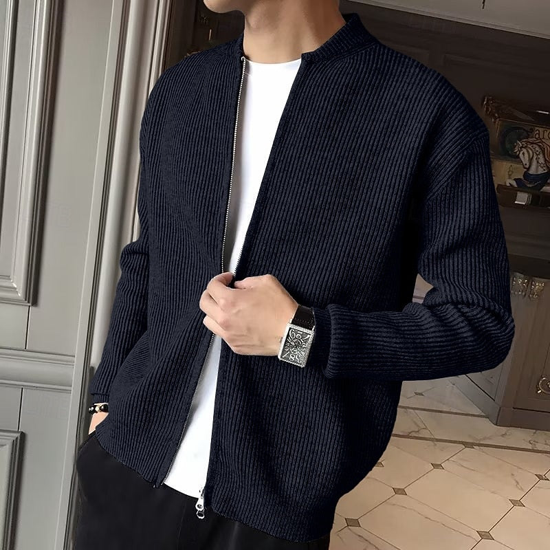 Ribbed Zip-Front Cardigan for Men