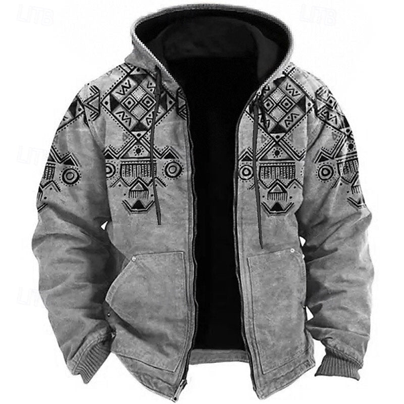 Heritage Patterned Hooded Jacket for Men, Plus Size