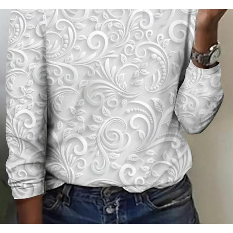 Elegant Floral Long-Sleeve Tunic Top for Women