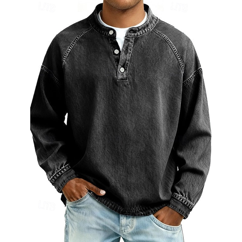 Vintage Washed Henley Shirt for Men, Plus Size