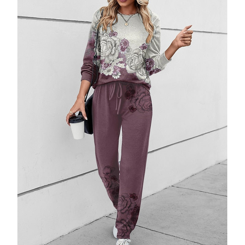 Floral Lounge Two-Piece Set for Women, Plus Size