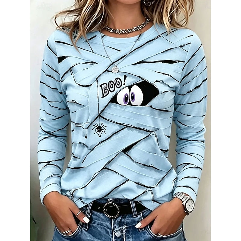 Halloween Print Long Sleeve Top for Women, Plus Size