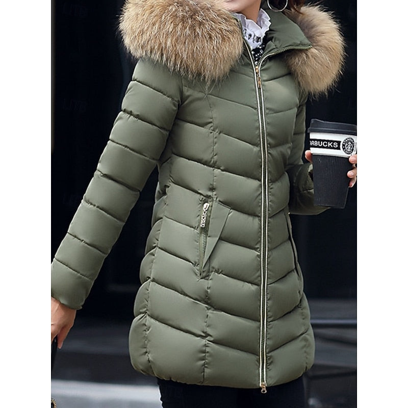 Hooded Quilted Winter Parka for Women, Plus Size