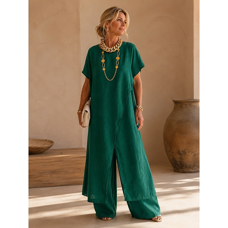 Relaxed Wrap-Front Two-Piece Set for Women, Plus Size