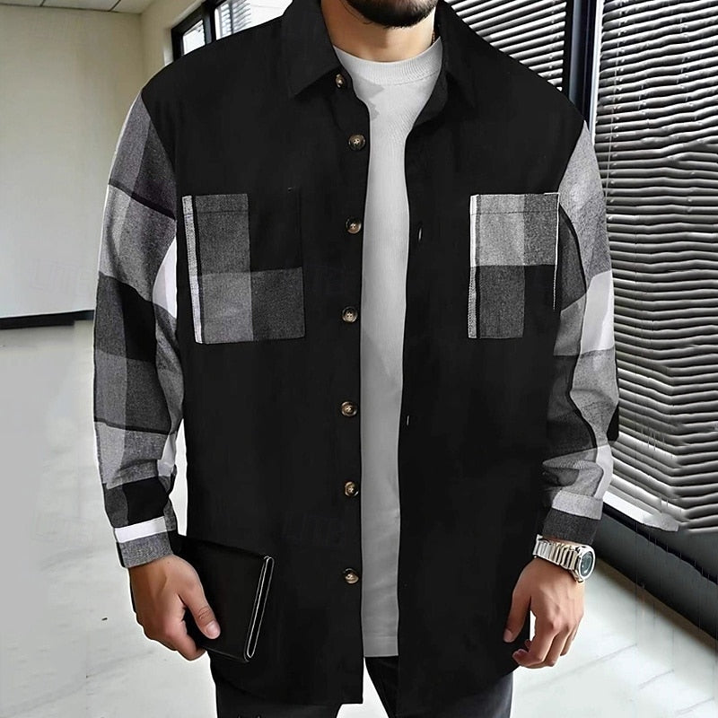 Patchwork Shirt Jacket, Men's Modern Fit