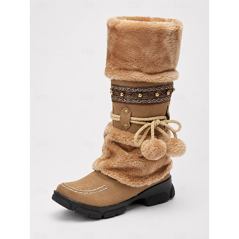 Boho Mid-Calf Winter Boots, Women's Cozy Fit