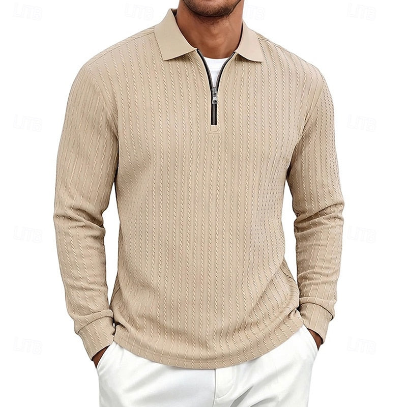 Quarter-Zip Polo Shirt for Men, Textured Style