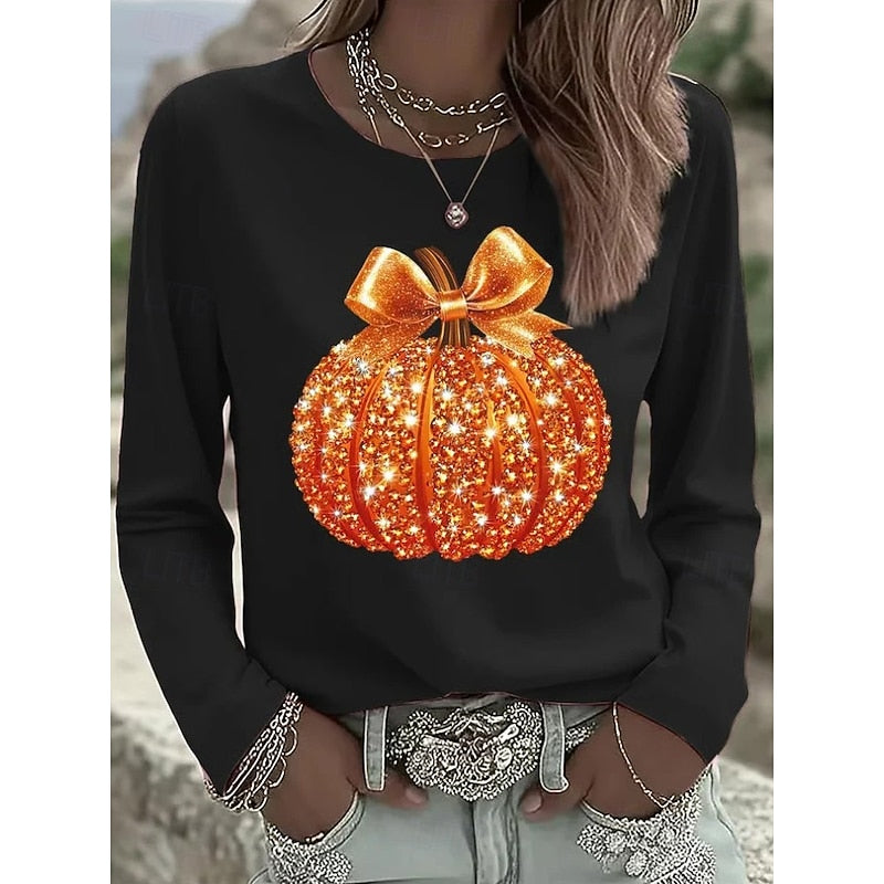 Sparkling Halloween Pumpkin Top for Women, Plus Size
