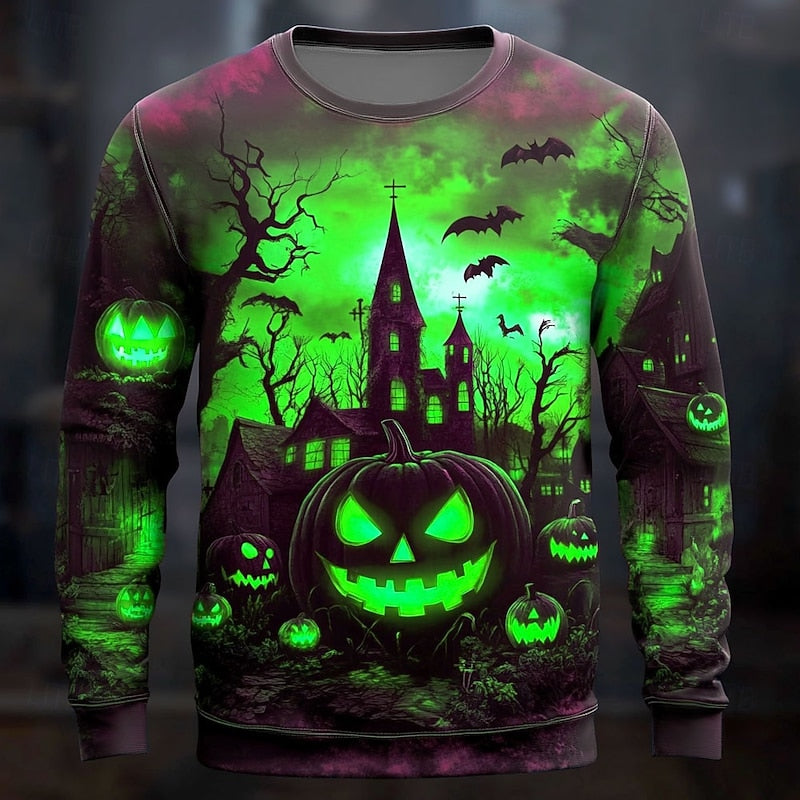 Halloween Graphic Crew Neck Sweatshirt for Men, Plus Size