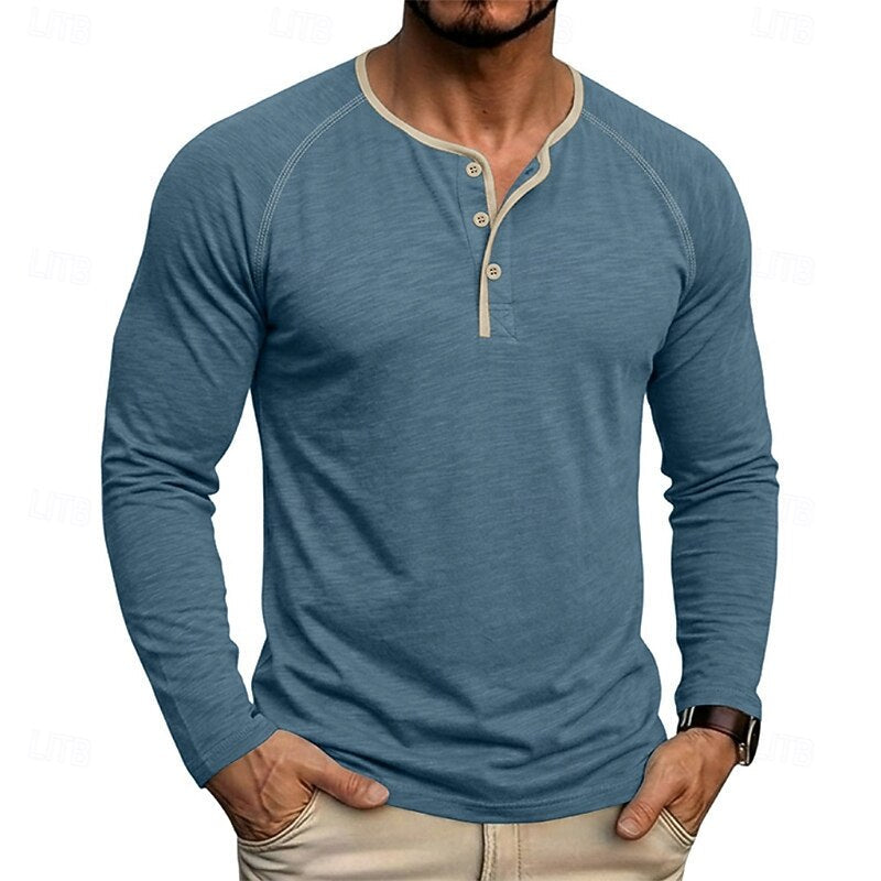 Button Henley Shirt for Men, Classic Style