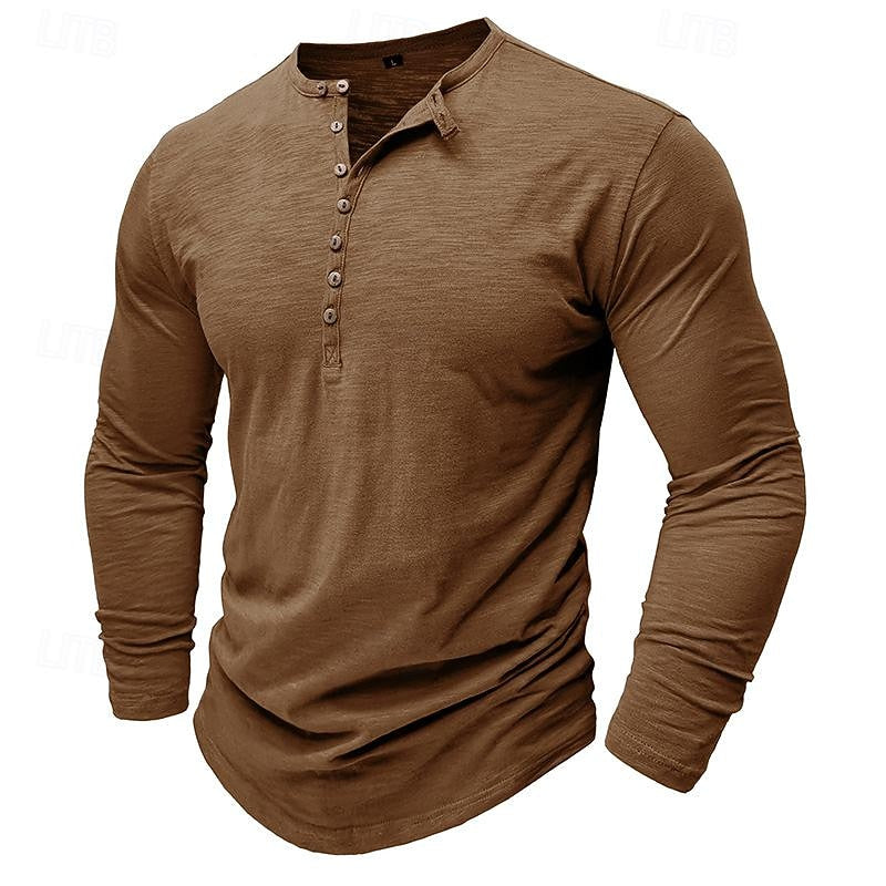 Long-Sleeve Henley Shirt for Men, Classic Style