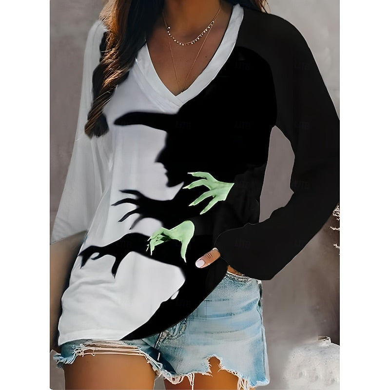 Women's Halloween Graphic V-Neck Top