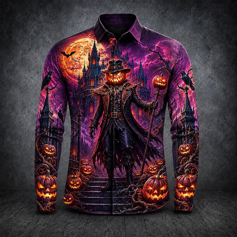 Halloween Gothic Print Long-Sleeve Shirt for Men