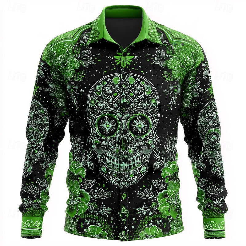 Halloween Skull Button-Up Shirt for Men, Plus Size
