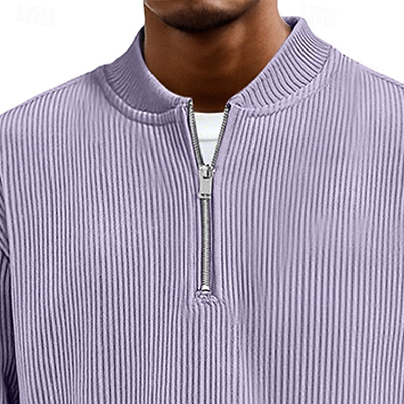 Ribbed Quarter-Zip Pullover for Men