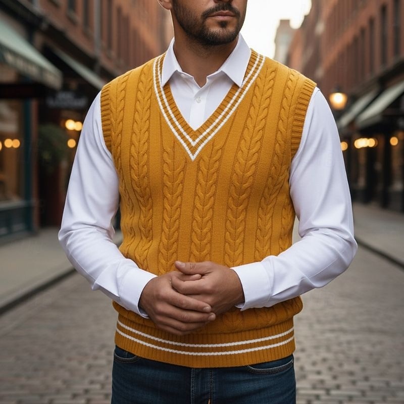 Men's Cable-Knit V-Neck Sweater Vest