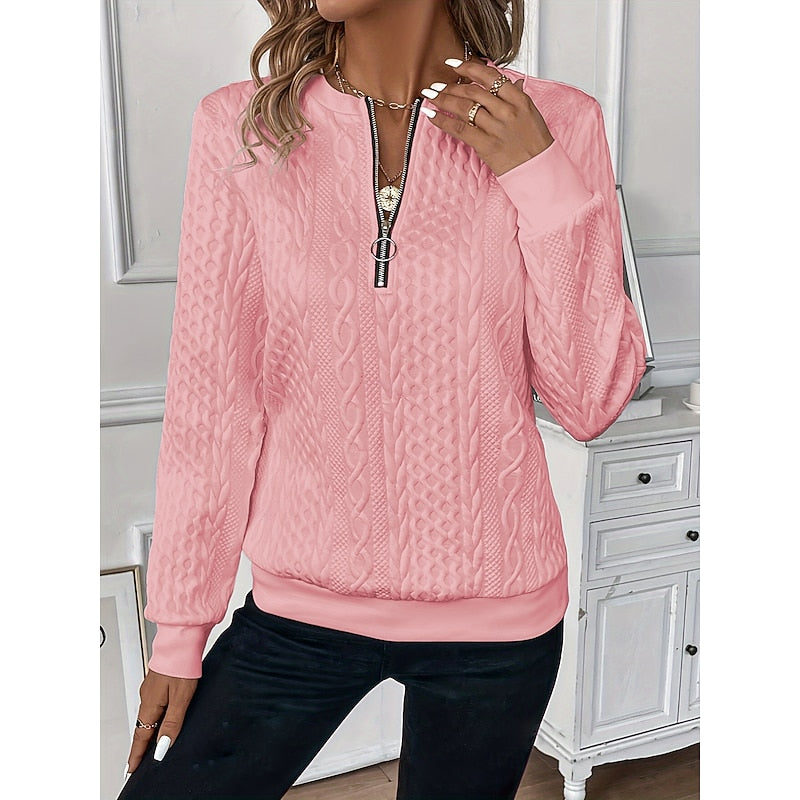 Cable-Textured Quarter-Zip Top for Women