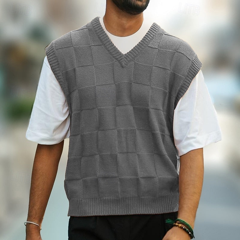 Textured V-Neck Sweater Vest for Men