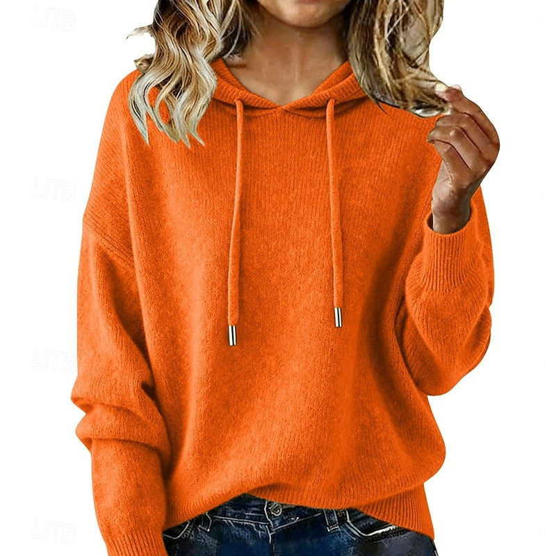 Hooded Knit Sweater for Women, Relaxed Style