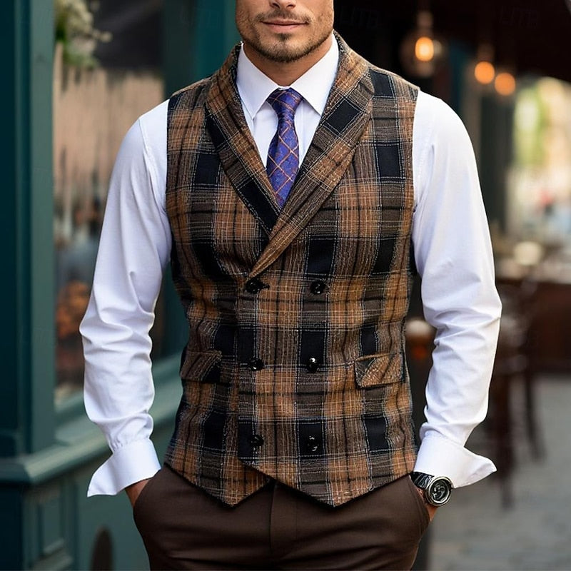 Refined Plaid Waistcoat for Men