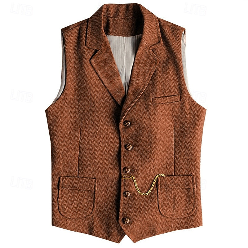 Herringbone Tailored Waistcoat for Men, Plus Size