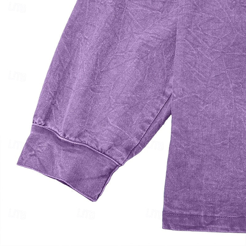 Washed Stand-Collar Henley Shirt for Men, Vintage Style