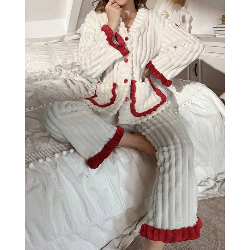Cozy Ruffle-Trim Two-Piece Set for Women