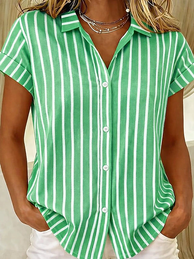Striped Short-Sleeve Blouse for Women